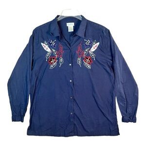VTG BOBBIE BROOKS Women's XL Button Up Shirt Embroidery Long sleeve Fall Leaves